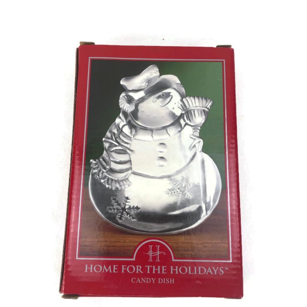 Snowman Pewter Colored Metal Candy Dish Vtg 1999